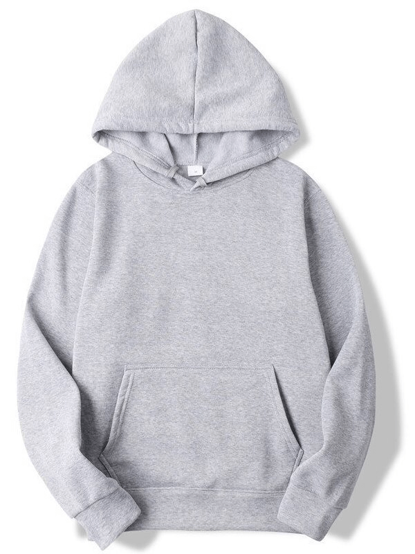 Fashion solid color men's sweatshirt with hood and pockets, regular fit, breathable cotton, casual style, SF0373, gray color.